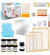 Ecoofor 49pcs All-in-One Screen Printing Kit with, 3 Size Wood Screen Printing Frames, 6 Colors S...