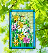 Viveta Hummingbird Stained Glass Window Hanging, Birds and Flowers Suncatcher for Window, Humming...