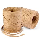 BEVTEE Raffia Ribbon, 2 Rolls 436 Yards Raffia Yarn, Natural Raffia Paper Twine String for Gift W...