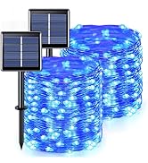 JMEXSUSS 2 Pack Blue Solar Fairy Lights Outdoor Waterproof, 200 LED 66FT Solar String Lights for ...