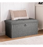 oakvivo 30 Inches Folding Storage Ottoman Bench, Leather End of Bed Foot Rest Stools with Button ...