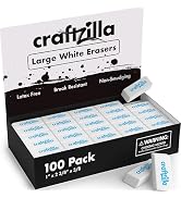 Craftzilla White Erasers 100 Pack - Large Latex-Free Bulk Erasers for Kids, Classroom, and School...