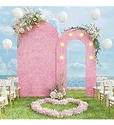 Jobkoo Arch Backdrop Stand Outdoor, 6.6FT+5.5FT Pink Backdrop Arch Stand Frame with Lights, 2 Set...