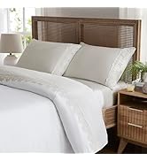 Weenmee Soft Microfiber Verona Lace Embroidery 4 Piece Sheet Set - Beige/Queen