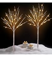 TW SHINE 2 Pack Lighted Birch Tree, 4 FT Total 96 LED Pre-lit Artificial Christmas Trees for Than...