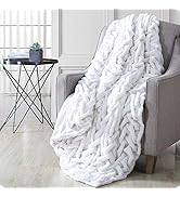 Modern Threads Luxury Solid Braided Faux Fur Reverse to Flannel Throw Blanket, Off White - 50" x 60"