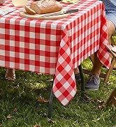 misaya 6 Packs Buffalo Disposable Table Cloth, 54 x 108 Inch Waterproof Plastic Tablecloth, Recta...