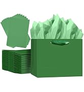 qiqee 5PCS Emerald Green Gift Bags with Ribbon Handles 9.6"x7.9"x4.3" Medium Size Gift Bags (10PC...