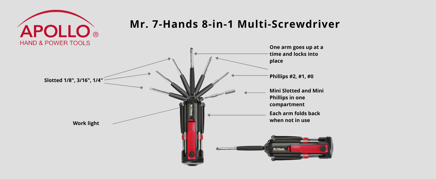 Multi tool Mr & Hands 8 in 1 multi screwdriver by Apollo Tools