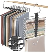 Upgrade 9 Layers Pants Hangers Space Saving, 2 Pack Non Slip Stainless Steel Multifunctional Pant...
