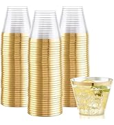 Hioasis 200Pcs 9OZ Clear Cups - Plastic Disposable Cups with Gold Trim, Heavy Duty & BPA-free for...