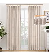 YoungsTex Pinch Pleated Linen Curtains 84 Inch Length 2 Panels for Living Room Light Filtering Te...