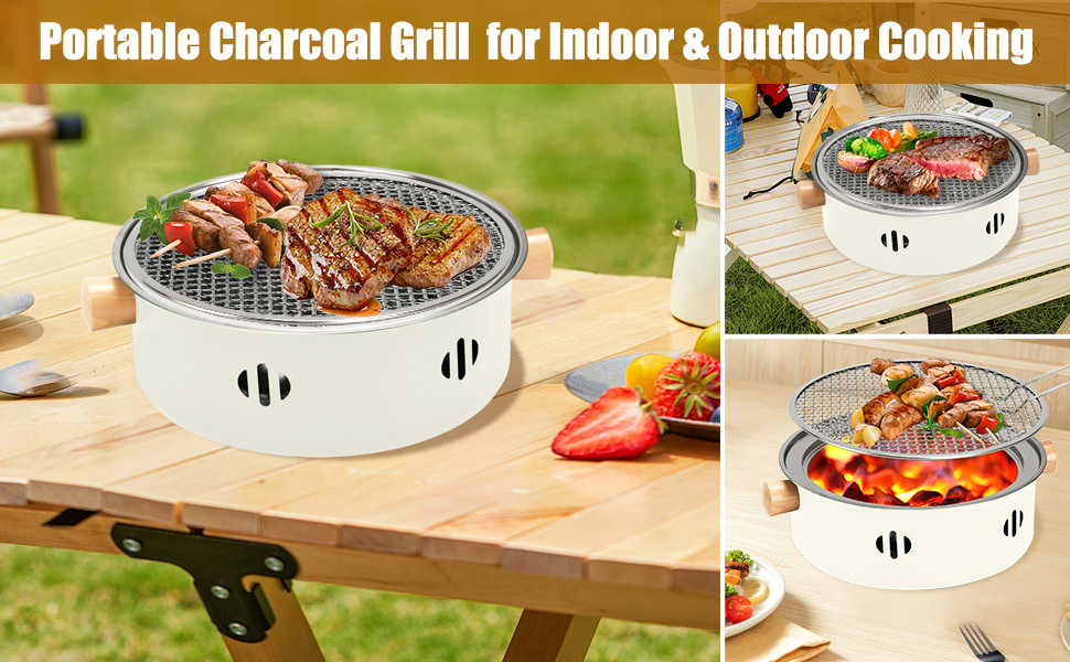 Portable Charcoal Grill for Indoor & Outdoor Cooking