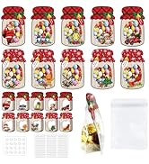 LUFEEMGA 50PCS Christmas Mason Jar Candy Card Kit, 10 Designs with Cut-Out Window and Stand-Up Tr...