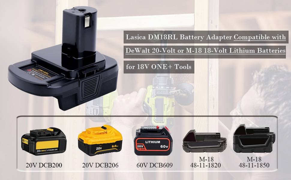 DM18RL battery adapter compatible with dewalt 20v max battery and mil-waukee m-18 18v battery