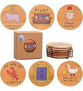 Friends TV Show Merchandise - Wooden Coasters for Drinks,Wood Coasters Set of 6 with Holder,Bambo...