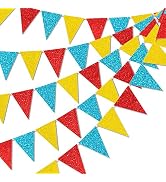 45 Pieces Colorful Pennant Flags - 49ft Carnival Theme Party Garland Banner Yellow Blue Red Glitt...
