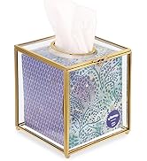 Sumnacon Square Clear Glass Tissue Box Cover -Dainty Cube Tissue Box Holder, Gorgeous Gold Facial...