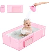 Baby Bathtub, Portable Bathtub with Cat-Patterned Bath Rinse Cup,Foldable Bath Tub for Small Bath...