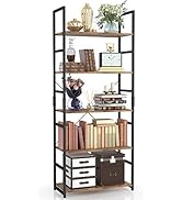 NUMENN 5 Tier Bookshelf, Tall Bookcase Shelf Storage Organizer, Modern Book Shelf for Bedroom, Li...