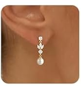 KELAIEN Gold Pearl Earrings for Women Trendy 925 Sterling Silver Post Dangle Drop Earrings 14K Go...