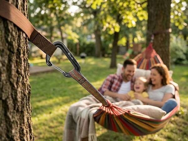 Securely fastens your hammock, providing peace of mind for family during outdoor relaxation.