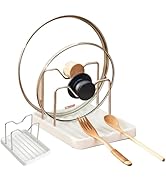 Pot Lid Holder and Spoon Rest, 2-in-1 Kitchen Counter Organizer with Stainless Steel Lid Holder W...