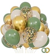 68Pcs Balloons Kit 12 Inch, Sage Green Balloon Sand White Metallic Gold Balloon Confetti with Rib...