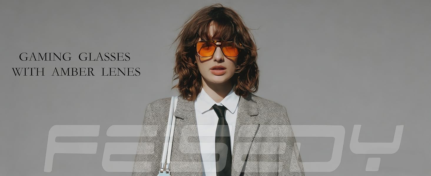 FEISEDY Amber Blue Light Glasses for Computer Gaming Orange/Yellow lens Sleep Glasses G2835