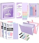 SKYDUE School Supplies Set – 1" 3-Ring Binder, 2 Expanding File Folders, 3 Spiral Notebooks, 8 Ta...