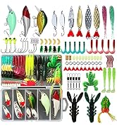 LASOCUHOO Fishing Lures Kit, Spoon Lures, Soft Plastic Worms, Frog Lures, Bait Tackle Kit for Bas...