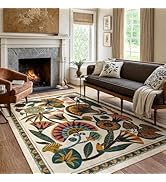 Zealude Egypt Floral Washable Area Rugs for Living Room 5x7 Boho Large Vintage Beige Bedroom Dini...