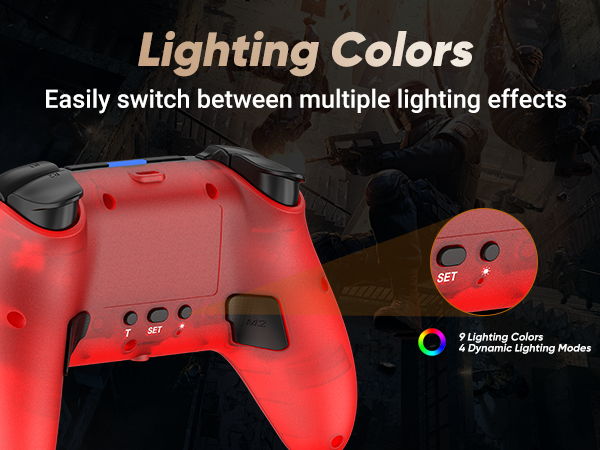 9 lighting colors and 4 light modes