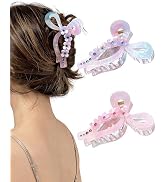 ACECHA 2 Pack Glitter Bow Claw Clip for Women - Cute Hair Bows Clips with Rhinestones and Flowers...