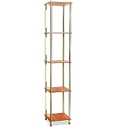 Brightech Aria Metal & Wooden Shelf Floor Lamp with Wireless Charging Station– Narrow Free Standi...