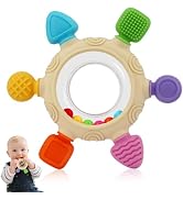 VTECHOLOGY Baby Teething Rings Toys for 0-6 6-12 Months Baby Rattle Teether Sensory Toys for Babi...