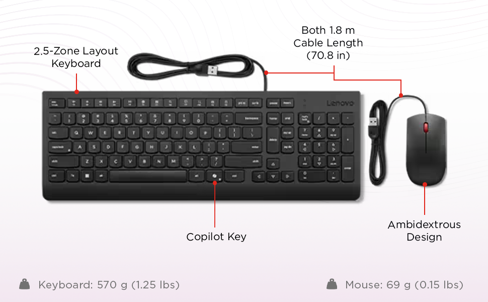 Lenovo Essential Wired Keyboard & Mouse Combo - Reliable Performance. Everyday Comfort