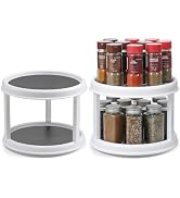 2 Pack, 2 Tier 10" Turntable Lazy Susan Spice Organizer - Rotating Seasoning Rack Spinner for Pan...