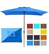 JEAREY 6.5FTx10FT 2-Tiers Rectangular Patio Umbrellas Outdoor Large Market Umbrella With Push But...