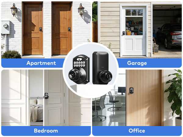 Fits various scenarios—front door, bedroom, garage, office, apartment home, rental properties