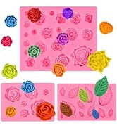 Actvty Rose Flower Silicone Mold, Leaves Candy Mold, 3 Pcs Mini Rose and Leaf Silicone Molds for ...