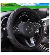 Couslcd 15 Inch Car Leather Steering Wheel Cover, Automotive Accessories Elastic Breathable Anti-...