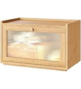 kiplant Large Bread Box for Kitchen Counter, Bamboo Bread Storage Container with Wavy Arcylic Tra...