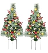Juegoal 2 Pack 30 Inch Pre-Lit Pathway Christmas Trees, Upgrade Artificial Xmas Urn Filler with 6...