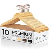 Smartor Wooden Hangers 10 Pack, Durable Coat Hanger Wood Hangers with Bar, Premium Suit Hangers f...
