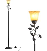 72” Flower Farmhouse Floor Lamp for Living Room, Unique Rustic Leaf Tall Standing Lamp with Amber...