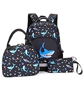 3 Pieces Shark Sea Animal Primary Middle School Boys Large Backpack Water Resistant Bookbag Set w...