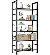SageNest 5-Tier Bookshelf, Free Standing Wooden Bookcase with Open Storage Shelves with Metal Fra...