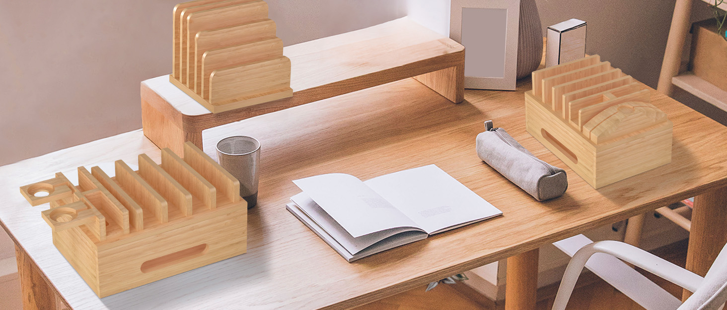 Deefielly Bamboo Charging Station Desk Organizer