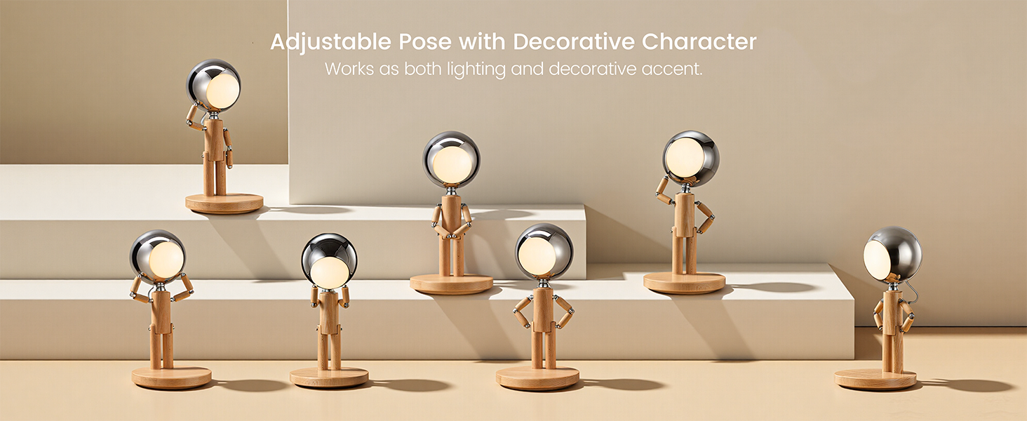 unique table lamp, decorative desk lamp, fun decor, wooden robot lamp, Adjustable Poseable desklamp